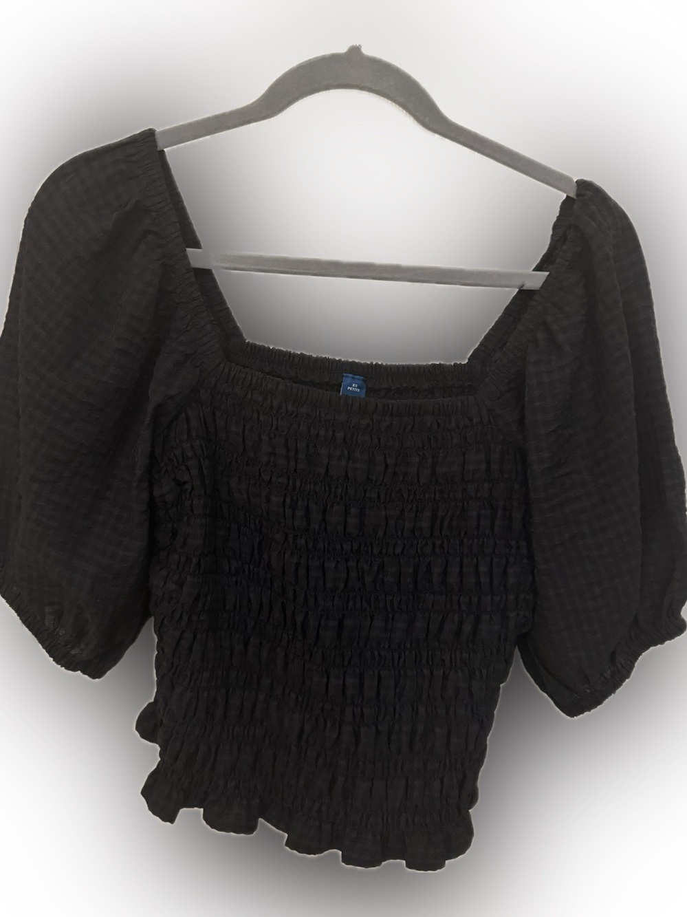 Old Navy Black Smocked Puff-Sleeve Square Neck Top